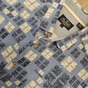 Nat Nast Luxury Originals Shirt Blue‎ Geometric Silk Blend Short Sleeve Large